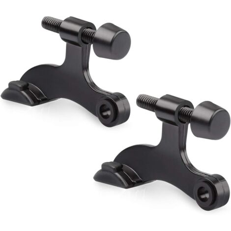 Tope de puerta con pasador de bisagra, paquete de 2, níquel satinado cepillado, Tope de puerta con pasador de bisagra ajustable y resistente con puntas de parachoques de goma blanca, negro