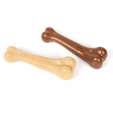 Paquete de 2 juguetes para perros amarillos y marrones, 15cm, huesos para masticar para perros, adecuados para perros grandes y medianos, cuidado dental, limpieza de dientes (1/4)