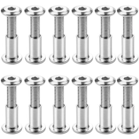 Paquete de 12 tornillos de fijación M6 x 20 mm con perno, perno de fijación hexagonal, perno de fijación de cabeza plana con tuerca de manguito para fijar gabinetes y estantes