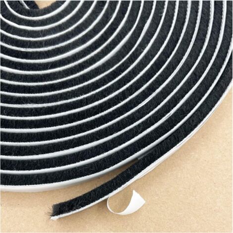 Cepillo para quitar la intemperie para ventanas corredizas/puertas laterales del marco, burlete autoadhesivo, tira selladora, tapones de tiro (9 mm x 5 mm x 6 m, negro) (1/5)