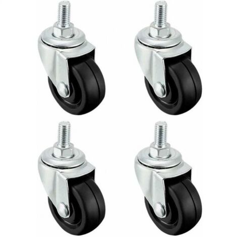 Ruedas giratorias de 1,5 pulgadas de goma maciza M8 x 15 mm con rosca de tornillo, color negro, 4 unidades
