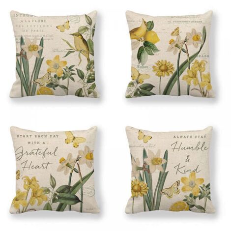 Juego de 4 fundas de almohada impermeables para sofá con patrón de narciso de 45x45cm para decoración de Patio, jardín, sala de estar y dormitorio