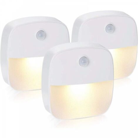 Luz con sensor de movimiento, paquete de 3 luces LED de noche a batería, luz de noche automática para escaleras, pasillos y dormitorios, color blanco cálido [Clase de eficiencia energética A]