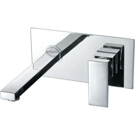 Grifo de baño montado en la pared, grifo de lavabo, mezclador frío y caliente, sin fugas, latón, cromo, grifo de lavabo cuadrado (1/3)