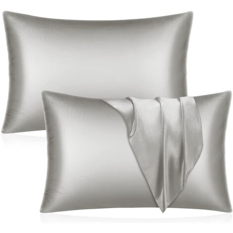 Juego de 2 fundas de almohada de satén – Funda de almohada gris para cabello y piel, tamaño estándar con cierre de sobre, 20" x 26"