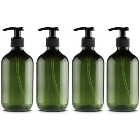 Paquete de 4 botellas de plástico con bomba para loción, champú, gel de ducha, crema de manos para mascotas, 500 ml, verde y marrón