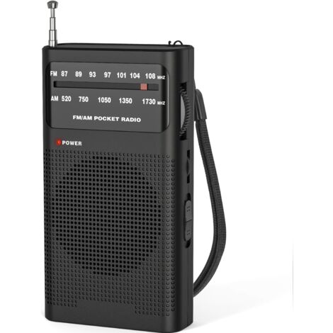 Radio portátil AM(MW)/FM a pilas, radio de bolsillo a transistores con excelente recepción y excelente calidad de sonido, miniradio portátil (AA) - Negra
