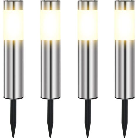 Paquete de 4 luces solares para jardín exterior, luz cálida, impermeables, para patio, césped y caminos [Clase energética E]