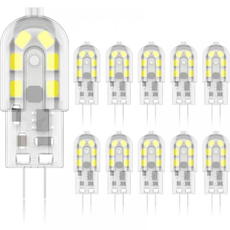 Bombilla LED G4 de 3 W, equivalente a halógeno de 20 W, blanco 6000 K, 200 lúmenes, 12 SMD, 12 V CA/CC - Paquete de 10 [Clase energética A+] (1/5)