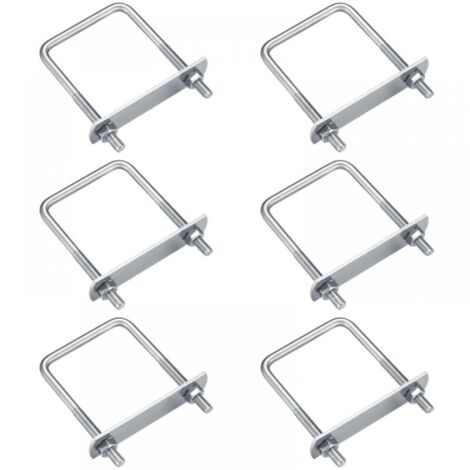 6 pernos en U M6 de acero inoxidable con tuerca, placa y arandela, fijación de pernos de sujeción para tuberías (ángulo recto de 70 x 35 mm)