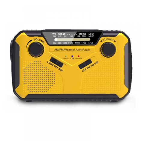 Radio portátil con dinamo, radio solar AM/FM con manivela, funciona a batería con batería externa de 2500 mAh, linterna LED, alarma SOS y altavoz, ideal para senderismo y actividades al ai (1/5)