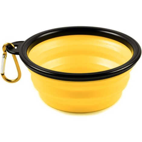 1 cuenco plegable de silicona TPE para perros y gatos, portátil, para exteriores, color amarillo