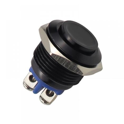 Interruptor pulsador metálico de 220 V, 16 mm, resistente al agua, de acero inoxidable, redondo, con reinicio automático, normalmente abierto, de cabezal alto (negro)