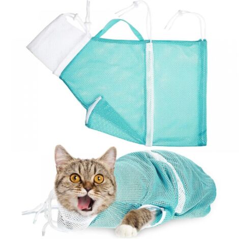 Red de baño para gatos (1 unidad), suave y ajustable, para bañarlos y cortarles las uñas, verde y blanca