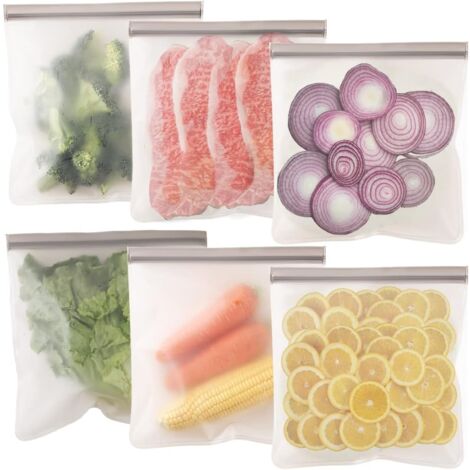 Bolsas reutilizables con cierre hermético para almacenar alimentos, reutilizables y herméticas para carne marinada, fruta y aperitivos, para organizar el hogar, ecológicas, paquete de 6 (1/5)