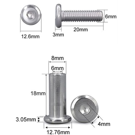 Tornillos Poste Para Cinturones Y Cuero - M5x30mm, 10 Juegos, Para Agujeros De 5mm (3/16 Pulgadas)