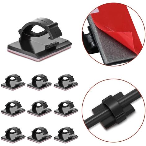 Clips adhesivos ajustables para cables de fibra óptica, sujetacables y alambres para el hogar y la oficina (paquete de 30) negros (1/5)