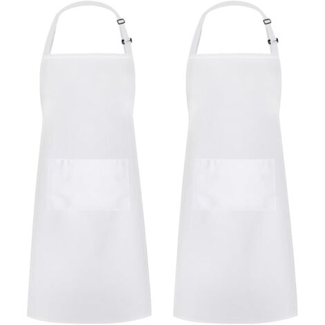 Delantal de cocina de dos piezas para hombre y mujer, portaherramientas con dos bolsillos para asar, color blanco (1/5)