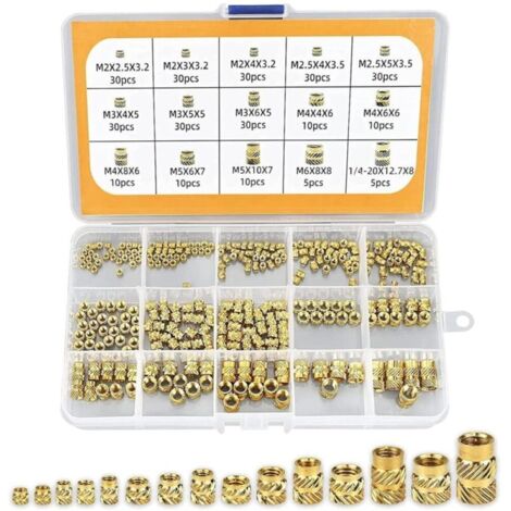 300 tuercas moleteadas roscadas, inserto roscado hembra de latón M2/M2.5/M3/M4/M5/M6 con rosca interna para impresión 3D.