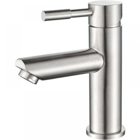 Grifo monomando para lavabo de baño, acero inoxidable, altura 16 cm (1/5)