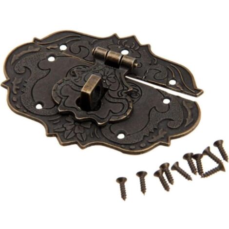 Cerradura de pestillo de 75 x 56 mm, estilo antiguo, de bronce antiguo, de hierro, para armarios, joyeros, cajas de regalo, cajas deslizantes con tornillos.