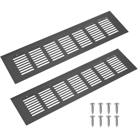 Rejillas de ventilación interiores de aleación de aluminio de 300 x 80 mm para armarios, roperos y zapateros, rectangulares con 8 tornillos (negro)