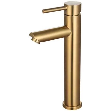 Grifo monomando para lavabo de baño, acero inoxidable, altura: 29 cm, dorado (1/5)