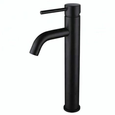 Grifo de baño alto de una sola manija para lavabo de un solo orificio con líneas de suministro de agua, negro mate (1/5)