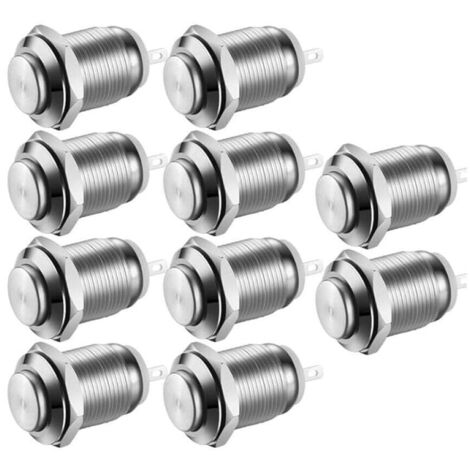 10 pulsadores momentáneos de acero inoxidable, resistentes al agua, de encendido y apagado, 12 mm, 2 A, 12 V/24 V/125 V/250 V (cabezal alto)