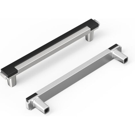 Paquete de 2 tiradores cuadrados de aleación de zinc negro y plateado para cajón de cocina, con orificio central de 128 mm.