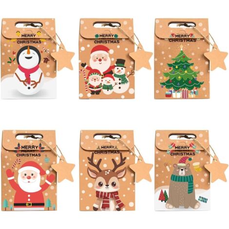 Lot de 24 boîtes à bonbons de Noël en papier kraft, sacs cadeaux pour biscuits de Noël, boîtes d'emballage cadeau de Noël, décorations de fête de Noël (1/3)
