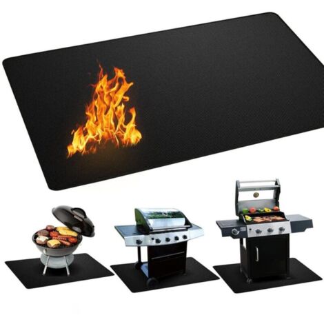 Tapis ignifuge pour cheminée, tapis de cheminée ignifuge, tapis ignifuge pour cheminée, poêle, barbecue, noir, tapis de barbecue 165 x 99 cm (1/3)