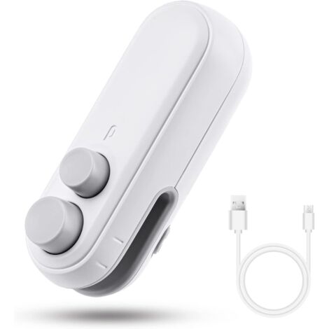 Mini Portable Scelleuse pour Sacs Scelleur Thermique 2 en 1 avec Cutter,Chargement USB,Coupe et Scelle Les Sacs Plastiques,Blanc (1/5)