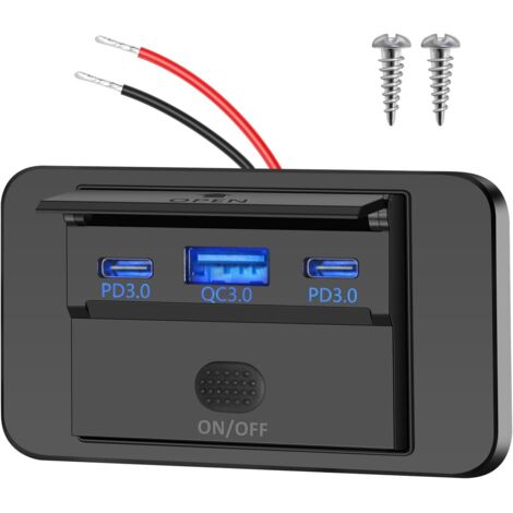 3 Port USB Charger Socket, Dual PD3.0 USB C and QC3.0 USB A Charger with Switch, USB Adapter for 12V/24V Camper, Car, Van, Boat, Caravan (1/5)
