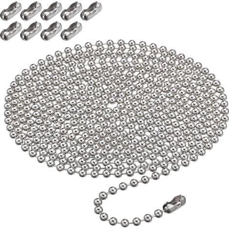 Rallonge de chaîne à billes pour store enrouleur, 3 m, avec 10 connecteurs assortis, pour remplacement vertical des stores (4,5 mm, argent) (1/5)