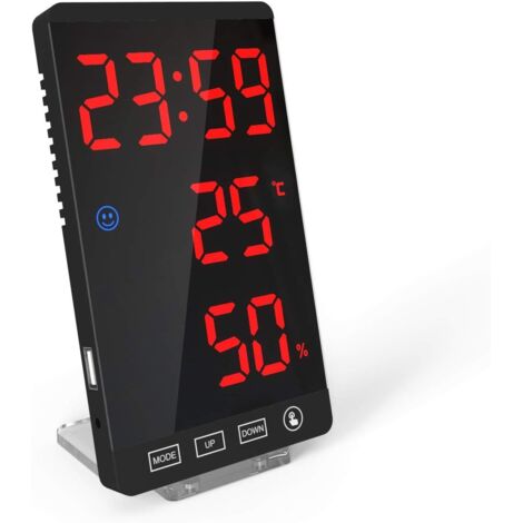 Miroir intelligent avec horloge LED, réveil, horloge numérique, luminosité réglable sur 4 niveaux, avec affichage de la météo et de la température. (1/5)