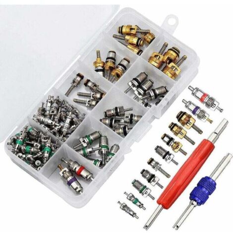 102pcs Noyau de Valve de Climatisation, R134A Noyaux de Tige de Soupape de Climatisation Automobile avec Outil de Suppression pour la Réparation de l'Air de Voiture (1/5)
