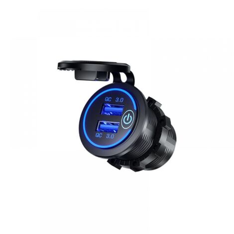 Chargeur double USB 3.0 à charge rapide, étanche, 36 W, 12 V, 24 V, avec interrupteur tactile et LED bleue, kit de bricolage pour voiture, bateau, bateau, VTT, bus, camion (1/4)