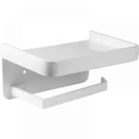 (Blanco) Portarrollos de papel higiénico montado en la pared con estante de almacenamiento de aluminio para baño y cocina