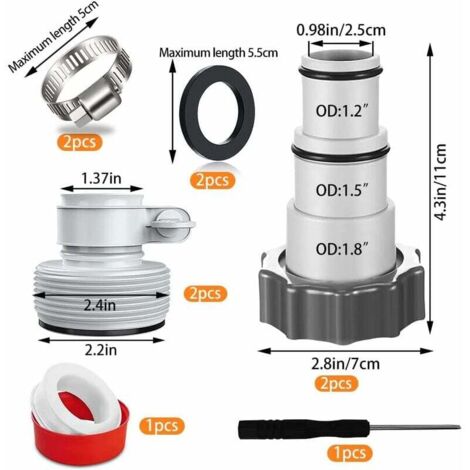 Adattatore Tubo Piscina 38/32 Mm – Kit 2 Pezzi Con Fascette E Cacciavite Per Pompa Filtro