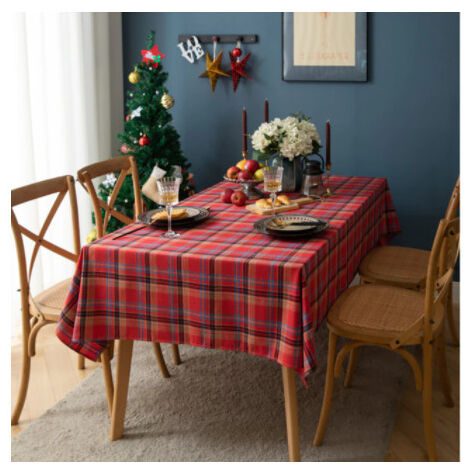 Tovaglia Natalizia Rossa 6 Posti 180x140cm, Poliestere Natale Tovaglia Antimacchia, Sottopiatti Natalizi Stampata Con Pupazzo Di Neve e Pino, Decorazioni Natalizie Per La Casa Centro Tavola Natalizio