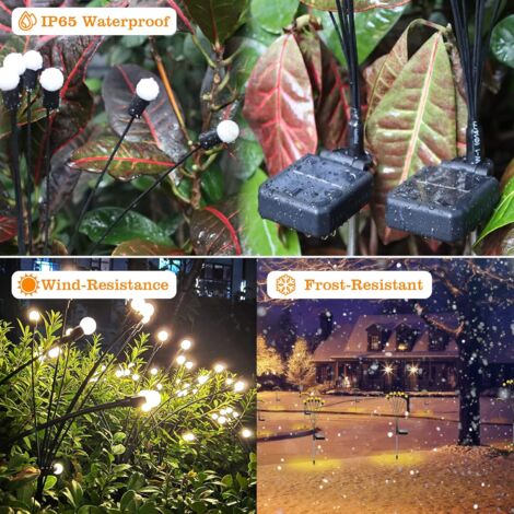 Luci Solari Per Giardino A Forma Di Lucciole, 160 LED, Pali In Acciaio Inox, Impermeabile IP44, Illuminazione Per Vialetti Ed Esterni - 2