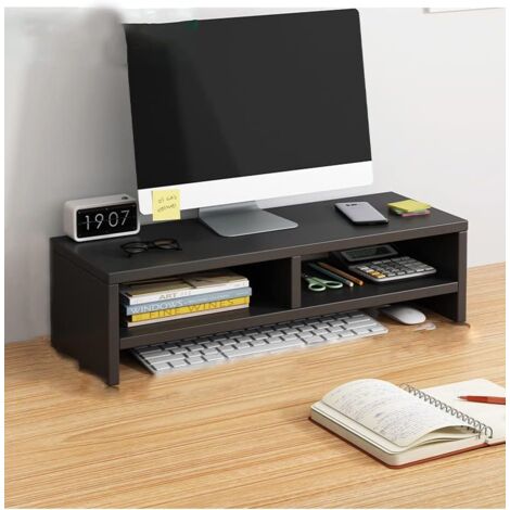 Supporto Per Monitor In Legno Con Cassetti - Organizer Da Scrivania Con Piano Porta PC E Scomparti - Colore Naturale - 4