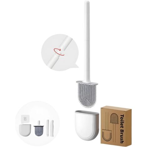 SimplyHome Scopino Per WC 2 Vie Con Supporto Ventilato - Setole In Silicone E Setole Classiche, Manico In Alluminio, Bianco