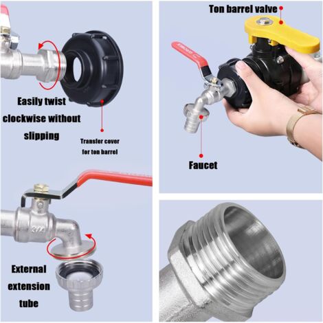 Conector De Drenaje Para Tanque IBC 1000L | 2 Pulgadas Con Válvula Y Tapa | Para Sistema De Extracción De Líquidos | Estándar O Extendido