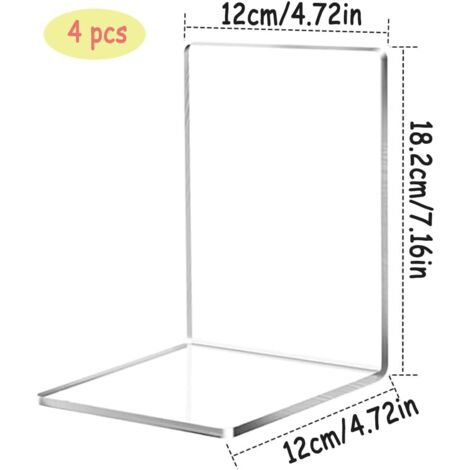 JIARI 1 Par De Sujetalibros De Acrílico Transparente, Organizador De Libros De Escritorio En Forma De L, 7.87 X 5.11 X 4.33 Pulgadas (1 Pares