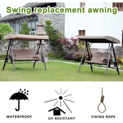 (Size:191x120x23cm,Color:Black)Replacement Canopy for Swing, 3 Seater Replacement Cover, Garden Swing Roof, Waterproof Canopy Cover for Swinging Gardens and Terraces