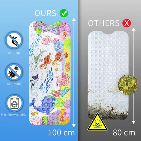 Alfombra Antideslizante Para Bañera Moocuca – 100x40 Cm, 200 Ventosas, Diseño Infantil Con Dibujos, Segura Y Lavable