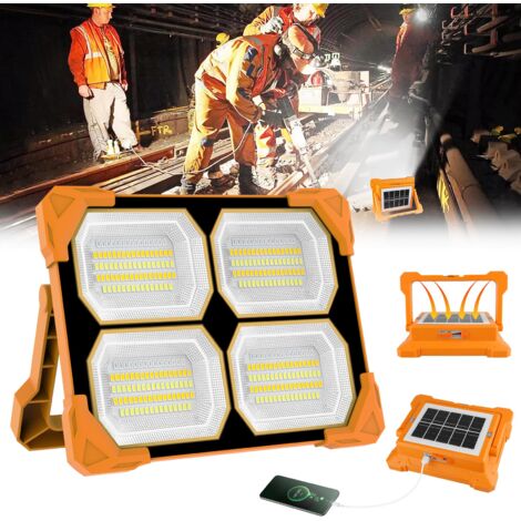 100W Rechargeable LED Floodlight 5 Modes Portable LED Site Floodlight Solar & Battery 328 LED Rechargeable LED Work Light for Garage, Repair, Camping, Construction Site, Emergency