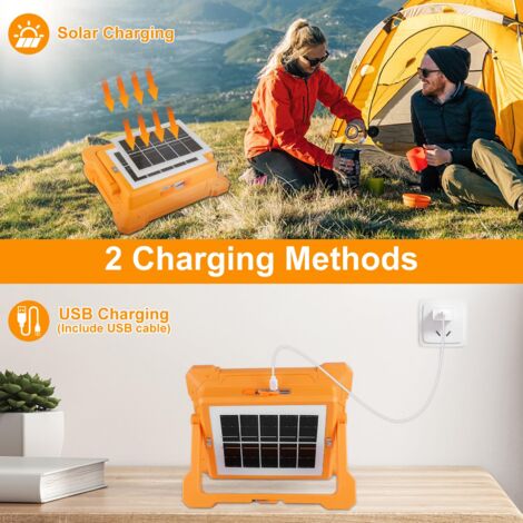 100W Rechargeable LED Floodlight 5 Modes Portable LED Site Floodlight Solar & Battery 328 LED Rechargeable LED Work Light for Garage, Repair, Camping, Construction Site, Emergency